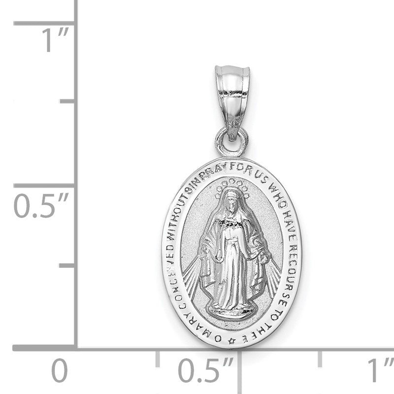 14K White Gold Polished Solid Miraculous Medal Oval Pendant