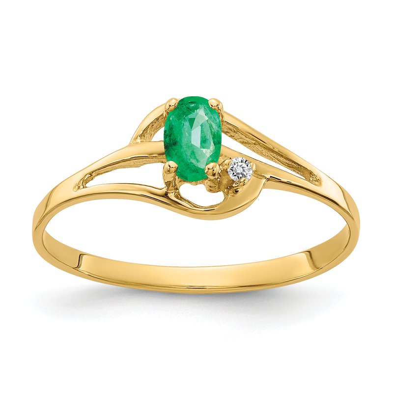14k 5x3mm Oval Emerald AAA Diamond ring
