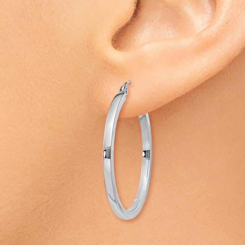 14k White Gold 2mm Square Tube Hoops
