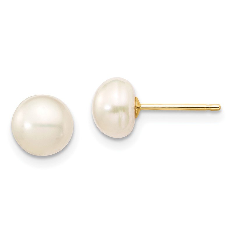 14k 6-7mm White Semi-Round Freshwater Cultured Pearl 18 inch Necklace/7.25 in Bracelet/Button Post Earrings Set