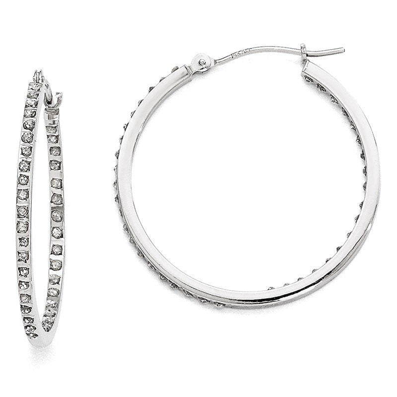 14k White Gold Diamond Fascination Round Hinged Hoop Earrings
