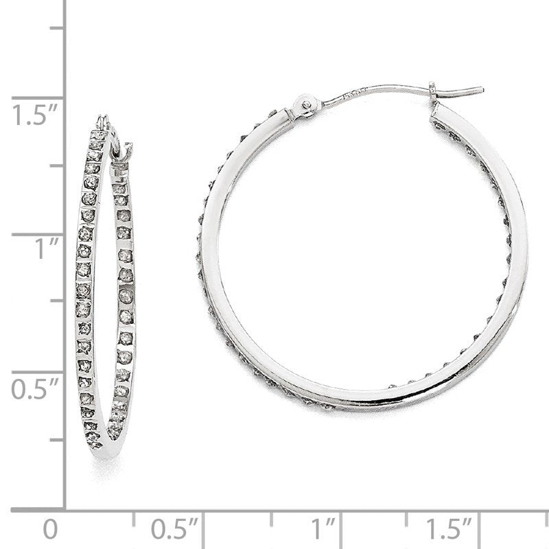 14k White Gold Diamond Fascination Round Hinged Hoop Earrings