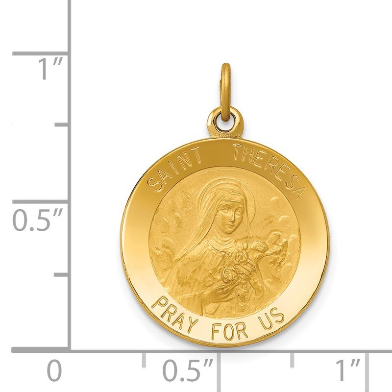 14k Polished and Satin Solid St Theresa Medal Round Pendant