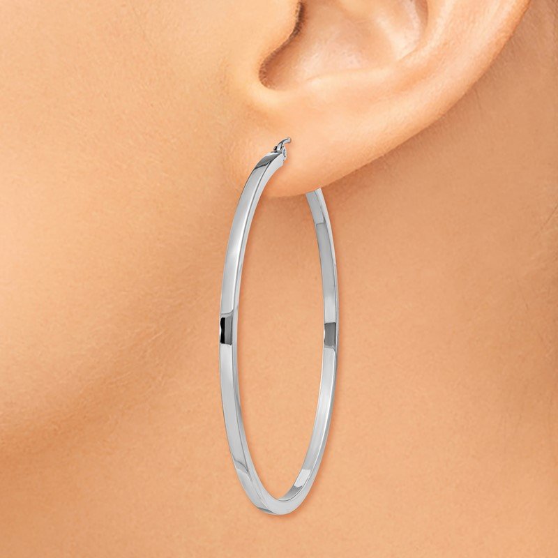 14k White Gold 2mm Square Tube Hoops