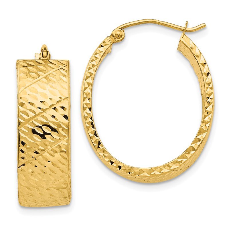 14k Diamond Cut Oval Hoop Earrings