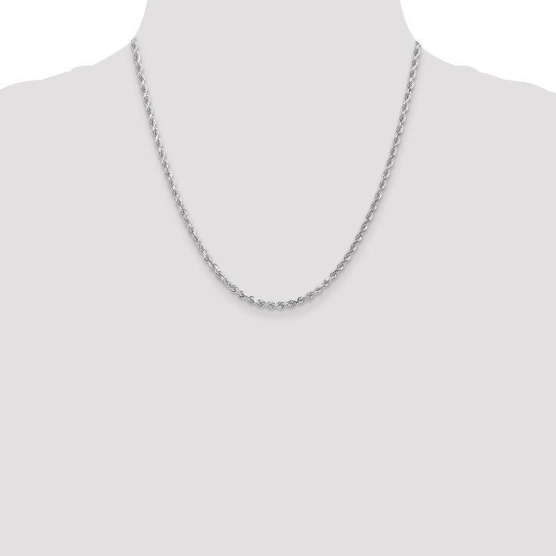 14K White Gold 3mm Diamond-cut Rope Chain