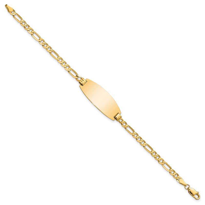 14k Polished Solid Chain/Solid Plate Figaro Link Oval 27x11.5mm Plate 7 inch ID Bracelet