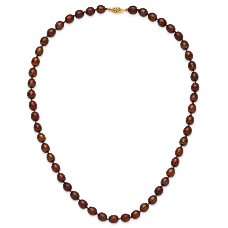 14k 7-8mm Brown Rice Freshwater Cultured Pearl 18 inch Necklace