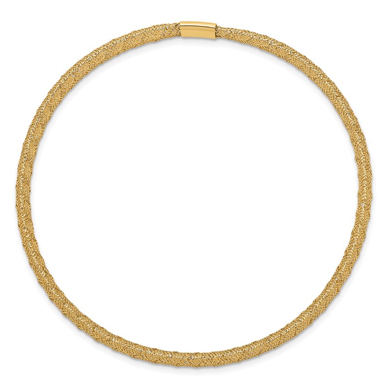 14K 4mm Fancy Woven Mesh Slip-on Stretch Bracelet