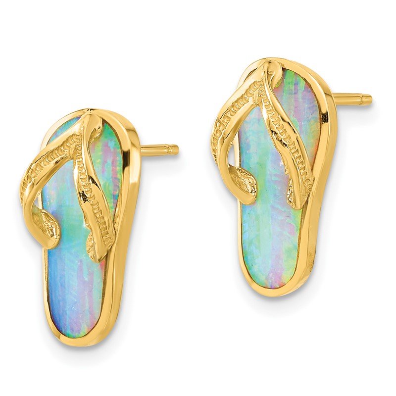 14k Polished w/Created White Opal Flip Flop Post Earrings