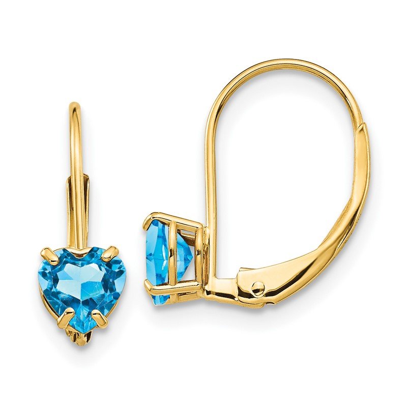 14k 5mm Heart Blue Topaz Leverback Earrings
