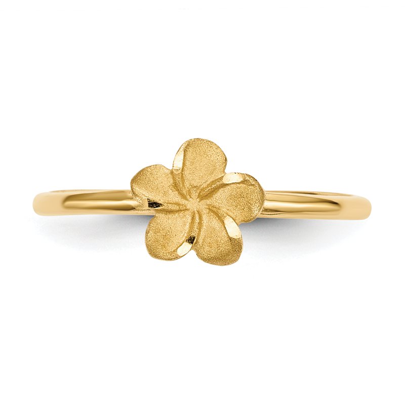 14k Satin &amp; Diamond-cut Plumeria Ring