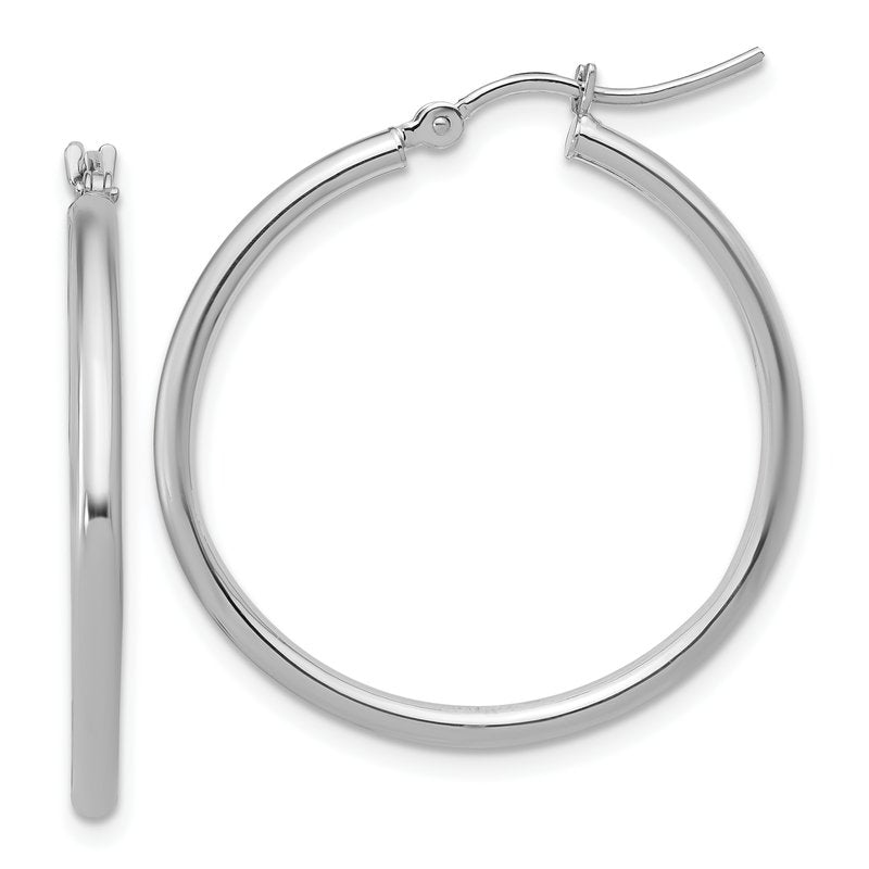 14K White Gold 2x30mm Hoop Earrings