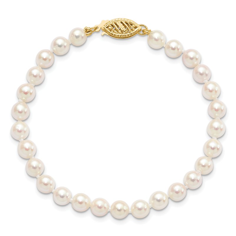 14k 5-6mm White Round Akoya Saltwater Cultured Pearl 16 inch Necklace