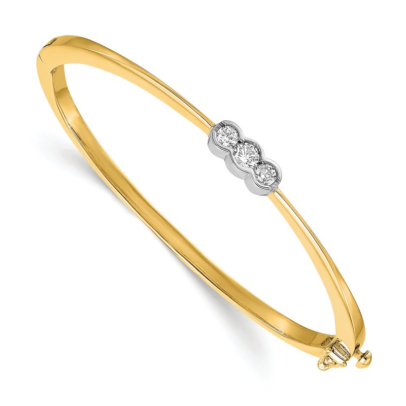 14k Two-tone Complete 3-Stone 1/2 carat AAA Diamond Hinged Oval Bangle Bracelet