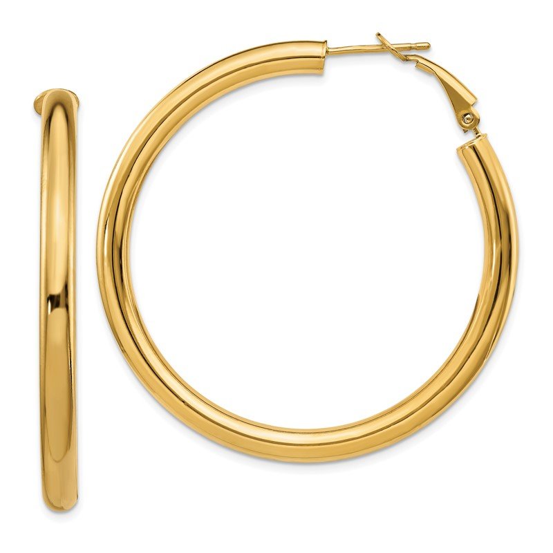 14k 4x50mm Polished Round Omega Back Hoop Earrings