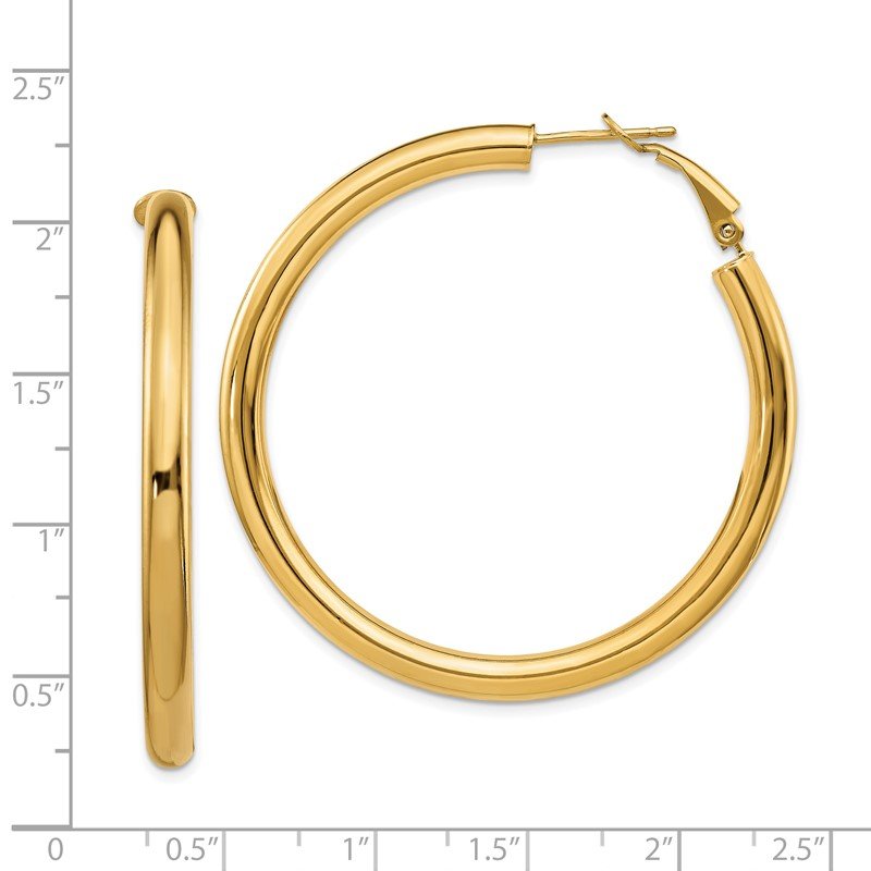 14k 4x50mm Polished Round Omega Back Hoop Earrings