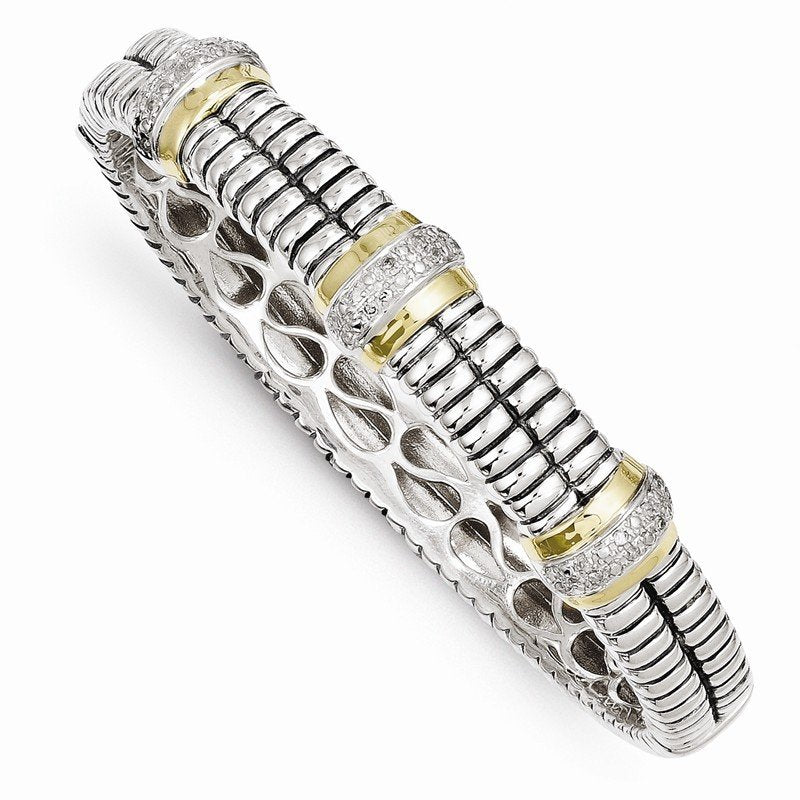 Sterling Silver with 14K Accent Antiqued 1/4ct. Diamond Hinged Bangle Bracelet
