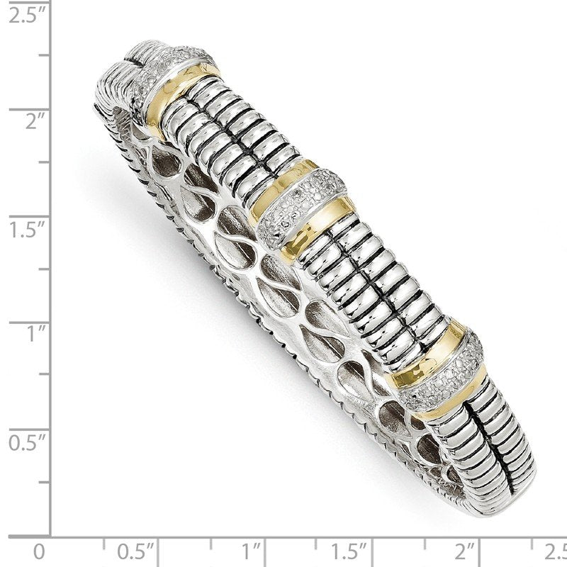 Sterling Silver with 14K Accent Antiqued 1/4ct. Diamond Hinged Bangle Bracelet