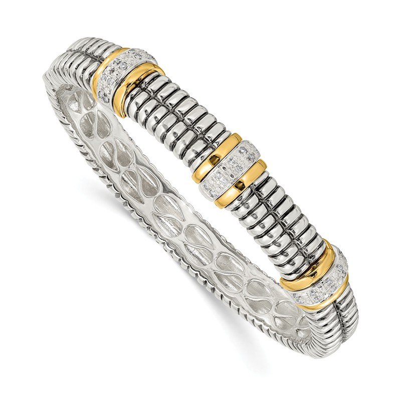 Sterling Silver with 14K Accent Antiqued 1/4ct. Diamond Hinged Bangle Bracelet