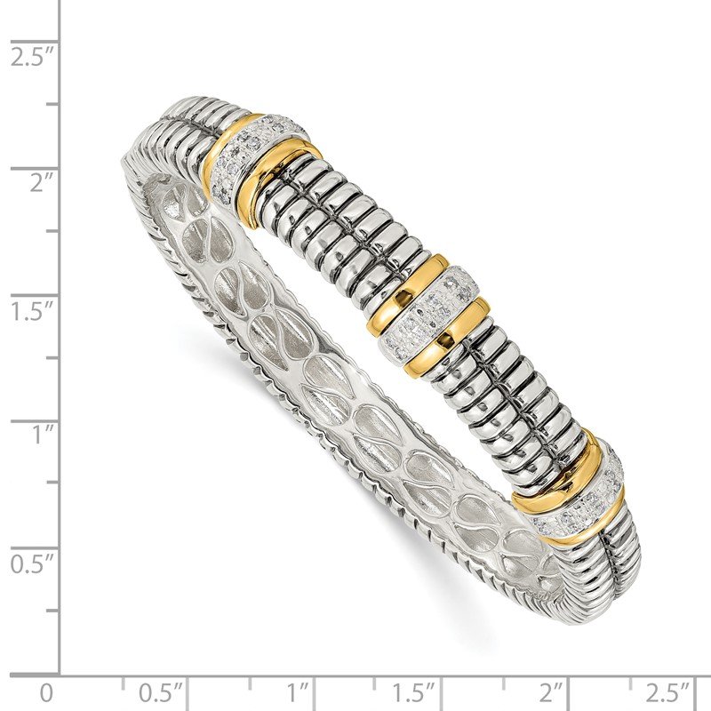 Sterling Silver with 14K Accent Antiqued 1/4ct. Diamond Hinged Bangle Bracelet