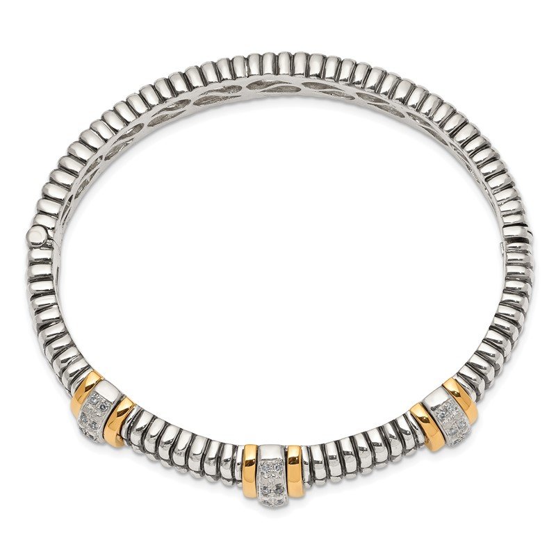Sterling Silver with 14K Accent Antiqued 1/4ct. Diamond Hinged Bangle Bracelet
