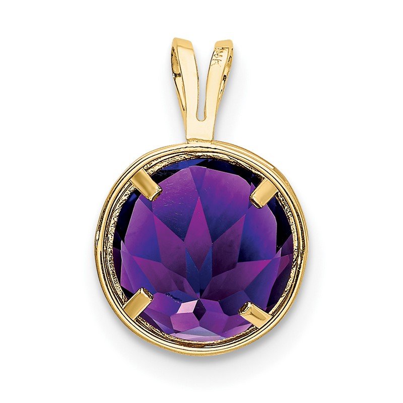 14k 8mm Round Amethyst Bezel Pendant