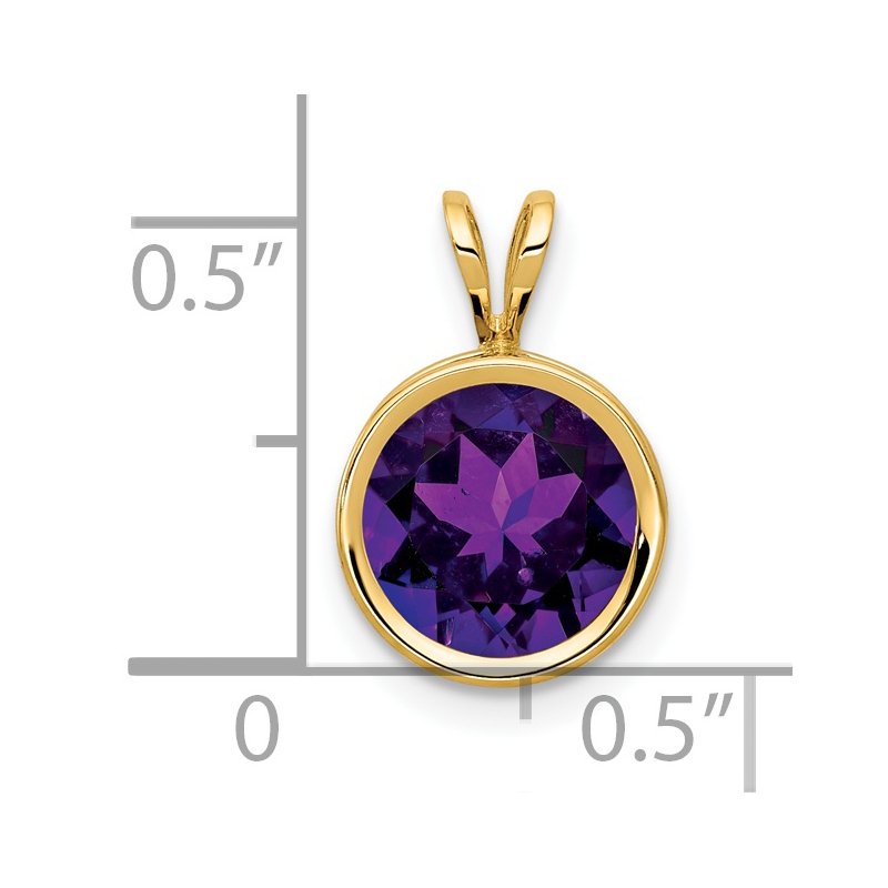 14k 8mm Round Amethyst Bezel Pendant