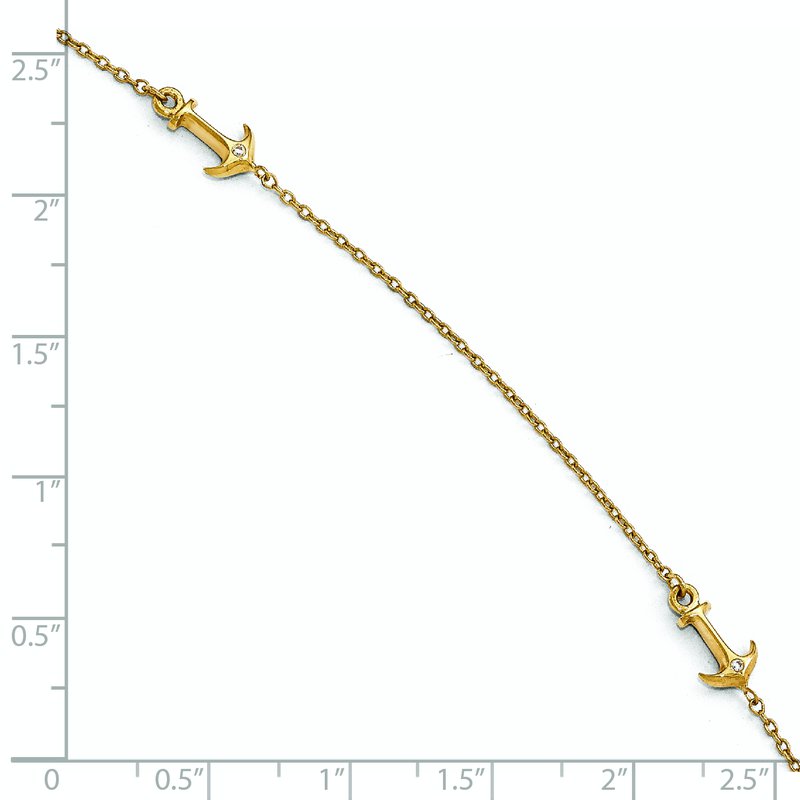 14K CZ Anchor 3-Station 9 inch Plus 1 inch Extender - Total 10 inch Anklet