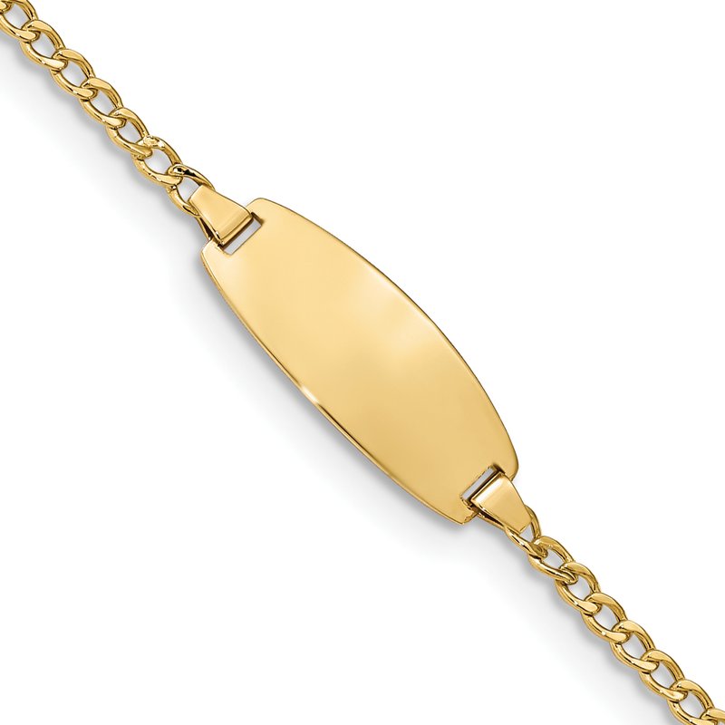 14k Polished Semi-Solid Chain/Solid Plate Curb Link Oval 18.5x8.5mm Plate 5.5 inch Baby/Child ID Bracelet
