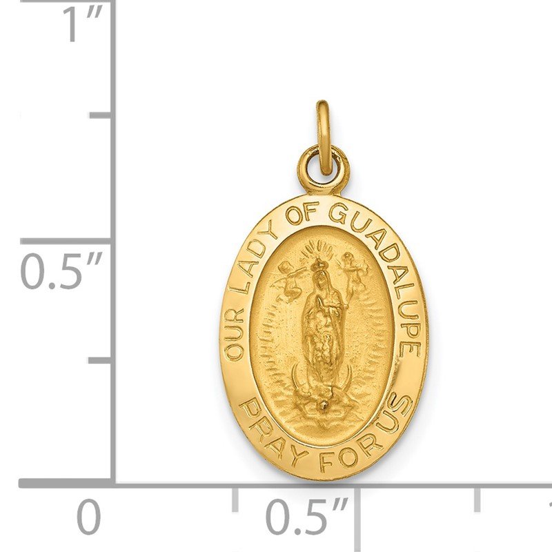 14k Polished and Satin Solid Our Lady of Guadalupe Medal Oval Pendant