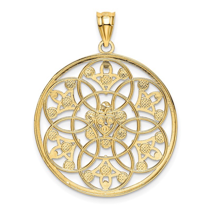 14K and White Rhodium Diamond-cut Circle Pendant