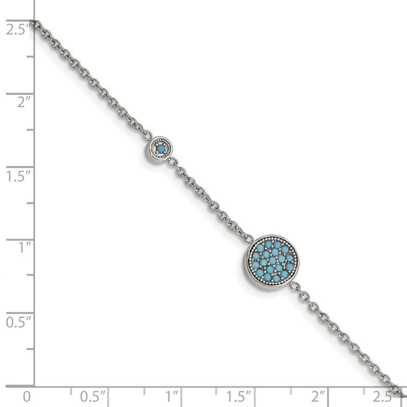 Stainless Steel Polished Reconstructed Turquoise 7 inch Bracelet with 1.25 inch Extension