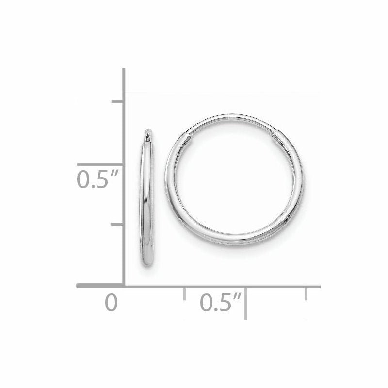 14k White Gold 1.2x14mm Polished Endless Tube Hoop Earrings