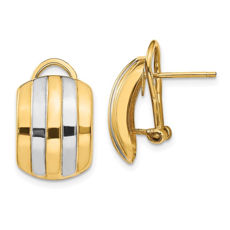 14k &amp; Rhodium Ribbed Omega Back Post Earrings