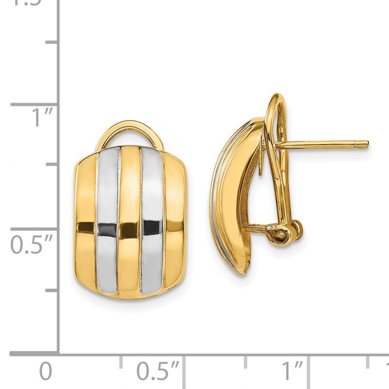 14k &amp; Rhodium Ribbed Omega Back Post Earrings