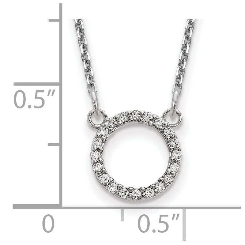 14k White Gold Polished 1/15 carat AAA Diamond Open Circle 18 inch Necklace
