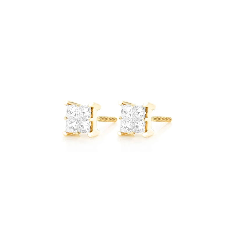 Princess Cut Quad Stud Earrings 14K