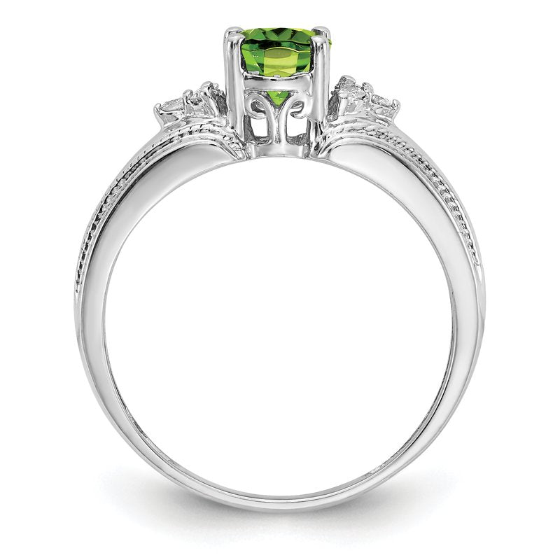 14k White Gold 7x5mm Oval Peridot VS Diamond ring