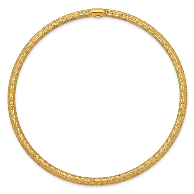 14k Satin Finish Diamond-cut Tube 3.00mm Slip-on Round Bangle Bracelet