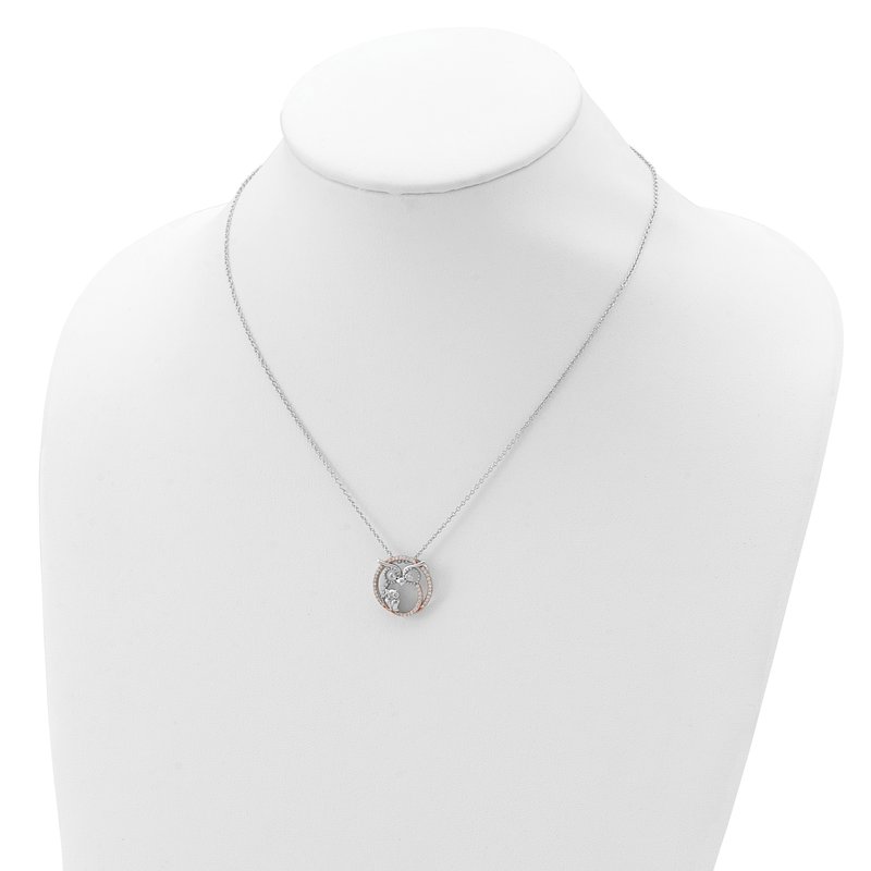 Sterling Silver Rhodium-plated and Rose Gold-plated Brilliant-cut CZ Owls Circle 18.25 Inch Necklace