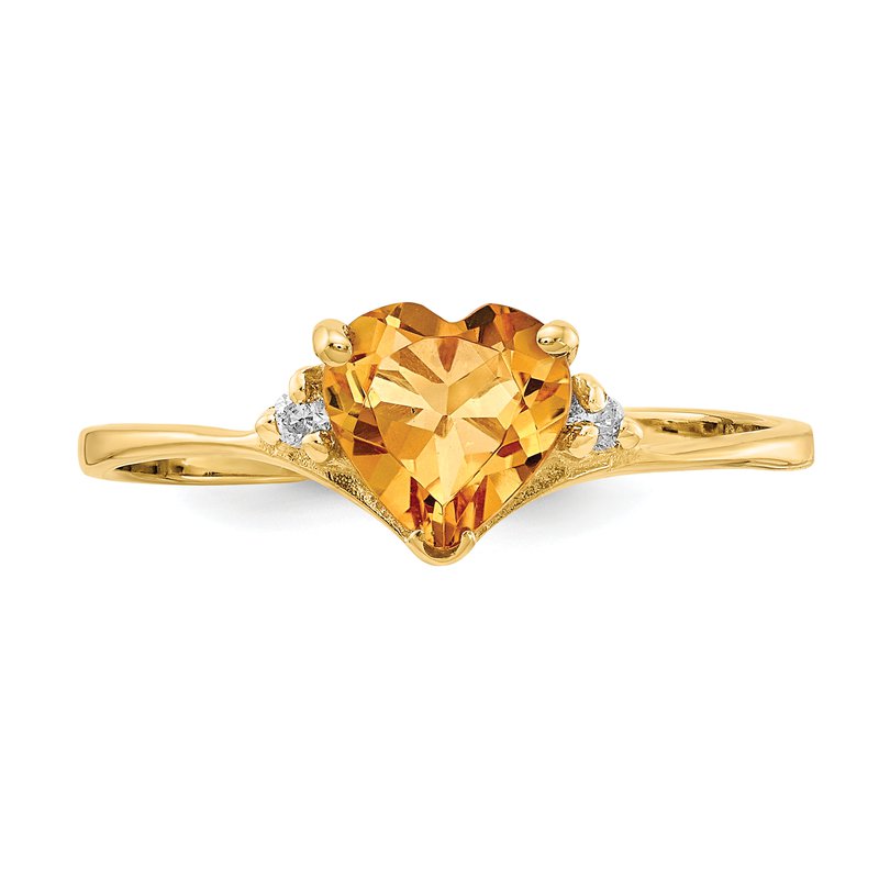 14k 6mm Heart Citrine AAA Diamond ring