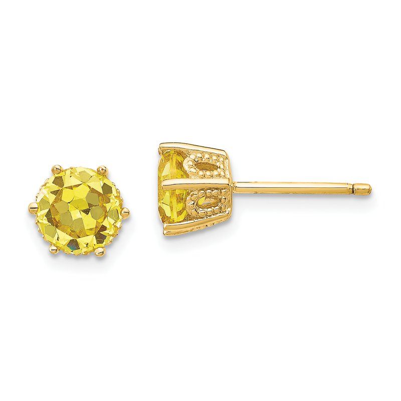 Sterling Silver Gold-plated Yellow Brilliant-cut 6.5mm CZ Stud Post Earrings