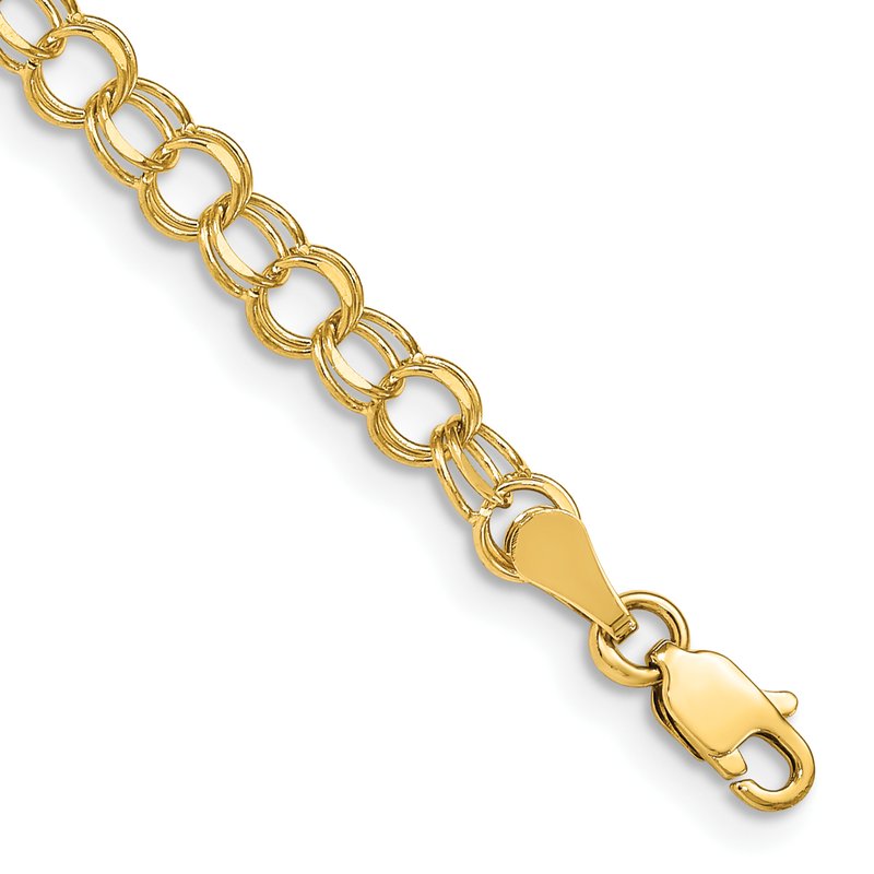 14k 4mm Solid Double Link 7 inch Charm Bracelet