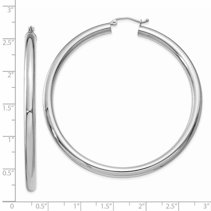 14K White Gold 4x60mm Polished Tube Hoop Earrings