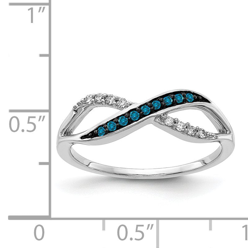 14k White Gold w/ Blue and White Diamond Crisscross Ring