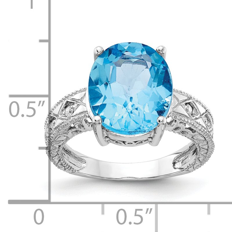 14k White Gold 12x10mm Oval Blue Topaz AAA Diamond ring