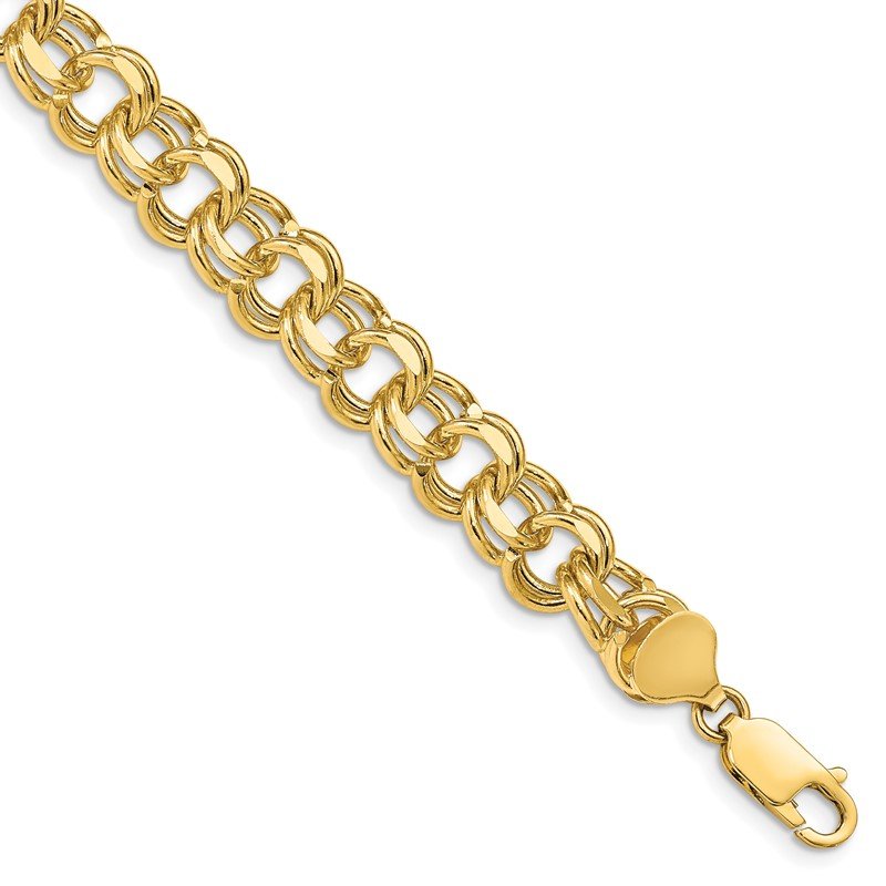 14k 10mm Solid Double Link 7 inch Charm Bracelet