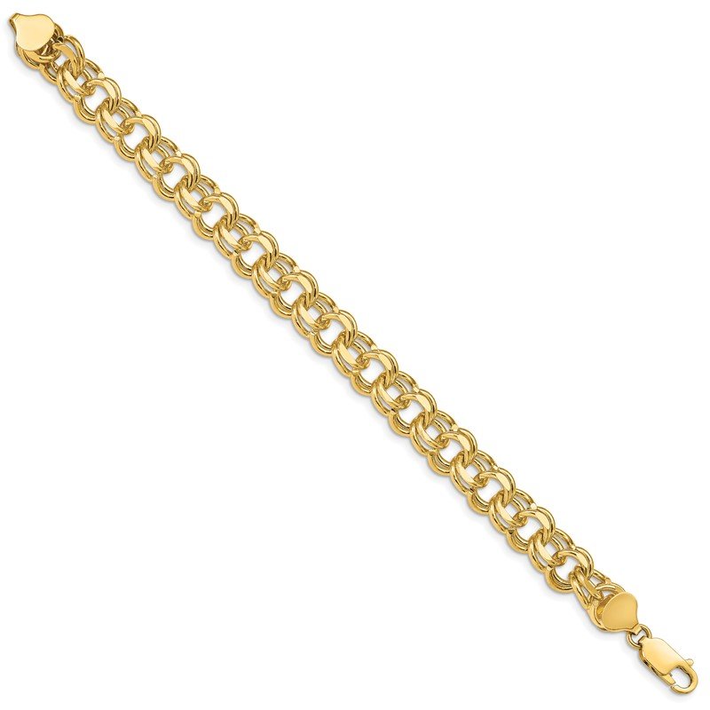 14k 10mm Solid Double Link 7 inch Charm Bracelet