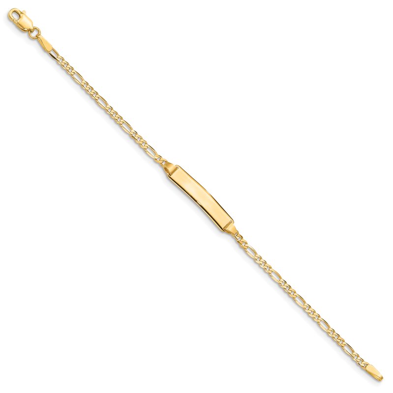 14k Polished Solid Chain/Solid Plate Figaro Link 19x4mm Plate 5.5 inch Baby/Child ID Bracelet
